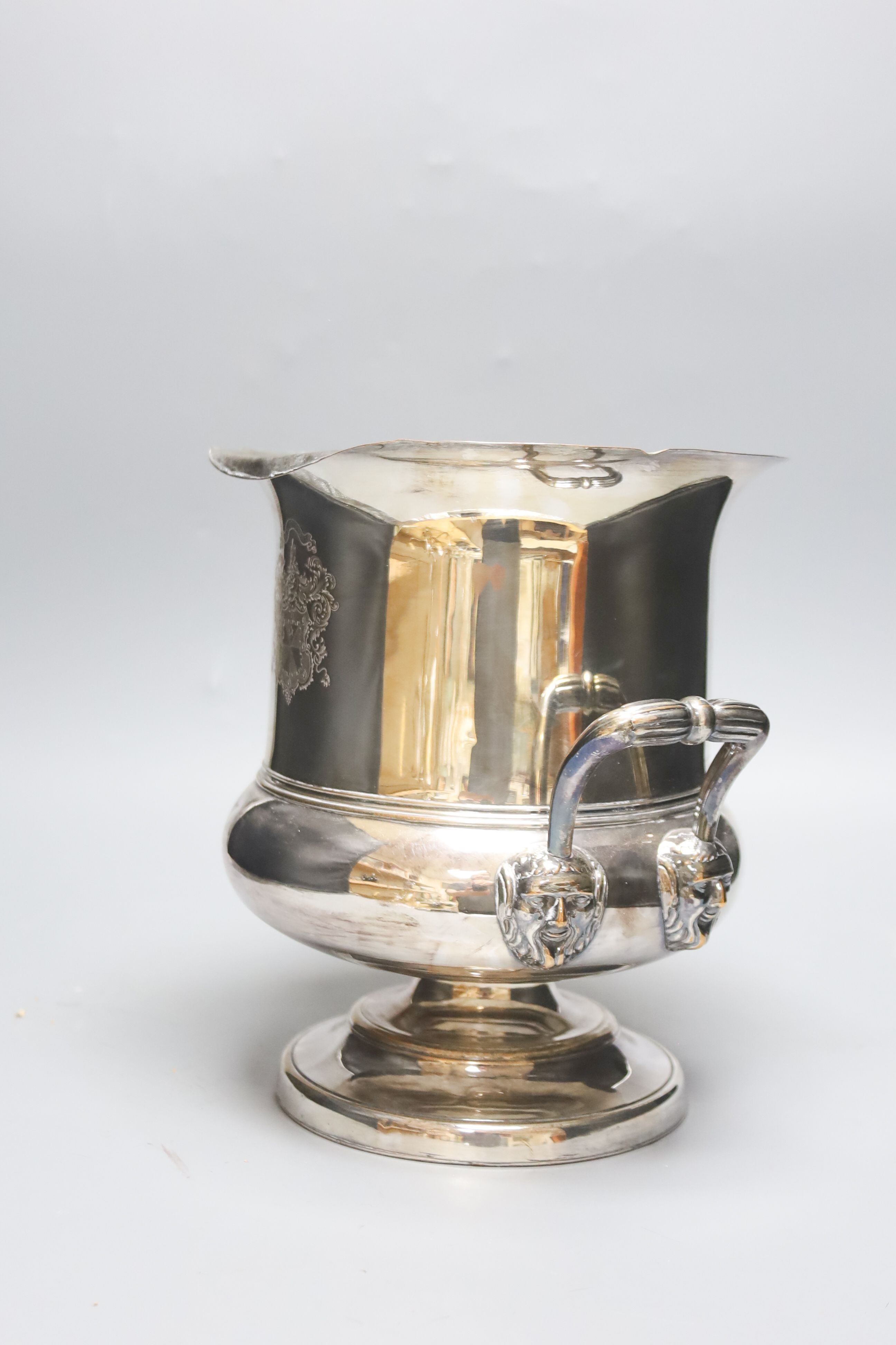 An early Victorian silver plated wine cooler and a Victorian plated knife tray 25cm